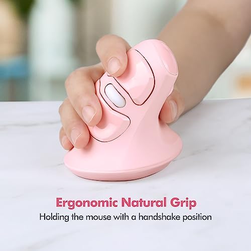 MicroPack Ergonomic Vertical Wireless Mouse, Silent Cordless Office Mouse with USB-A & Type-C Receiver, 800/1200/1600 DPI, 6 Buttons, Reduces Wrist Strain for Work, Windows, Mac, PC & Laptop Pink