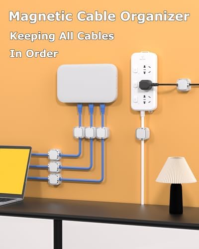 Magnetic Cable Clips, Adjustable Cord Holder Management, Adhesive Wire Keeper Organizer for Home Office Desk Phone PC Car Wall Desktop Nightstand Appliance (9-Pack White Crystal)