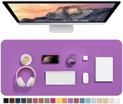 Hsurbtra Desk Pad, 35.5" x 17" PU Leather Desk Mat, XXL Extended Mouse Pad, Waterproof Desktop Blotter Protector, Non-Slip Ultra Thin Large Laptop Keyboard Writing Mat for Office Home, Purple