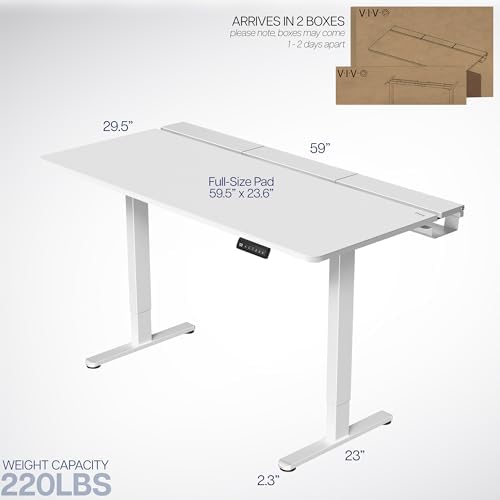 VIVO Electric 60 x 30 inch Standing Desk with Concealed Trays and Full-Size Mouse Pad, Dual Motor Memory Controller Height Adjustment, White Top White Frame, DESK-KIT-E2W-P3W