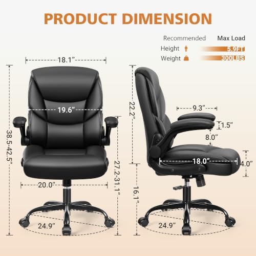 PU Leather Office Chair, Comfy Executive Chair with Flip-up Arms