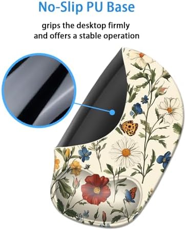 Ergonomic Mouse Pad with Wrist Rest,Comfortable Computer Gel Mouse Pad Wrist Support for Laptop,Pain Relief Mousepad with Non-Slip PU Base Floral Butterfly