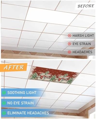 Red Christmas Magnetic Fluorescent Light Covers for Ceiling Lights 2 x 4 Feet,Snowman Snowflakes Green Pine Tree Retro Office Classroom Kitchen Drop Ceiling Light Covers Filters Shade Panel 1 Pack