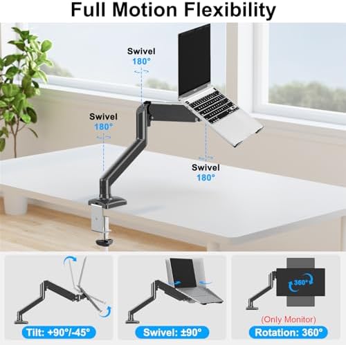 Laptop Stand Desk Mount, 2 in 1 Function, Single Monitor Mount