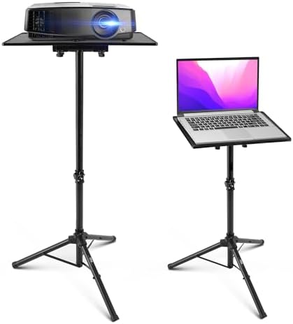 PYLE Laptop & Projector Stand, Tripod Stand With Adjustable Height 28"-50", Portable DJ Equipment Mount, Angle Adjustable Tray, Lightweight Metal Construction, Stage, Studio, Musicians & Performers