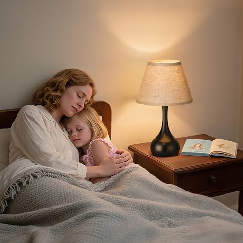 Touch Table Lamp for Bedroom 1Pack, 3-Way Dimmable Bedside Lamp for Nightstand, Farmhouse Metal Desk Lamp with Linen Shade for Living Room, Kids Reading, Dorm, Home Office Decor, Bulb Included