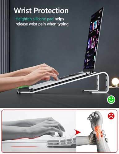 JCZT Aluminum Laptop Stand, Laptop Riser with Wrist Rest, Silver