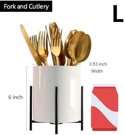 Black Pencil Cup Sturdy Metal Frame with White Ceramic Pen Holder For Desks and Kitchen Appliance holders