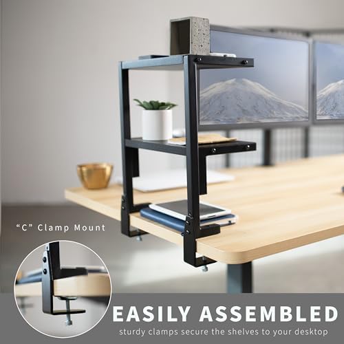 VIVO Black Clamp-on 13 inch 2-Tier Desk Shelf, STAND-SHELF2C