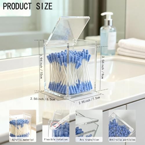 Clear Acrylic Qtip Holder with Lid, Cotton Balls Swab Organizer