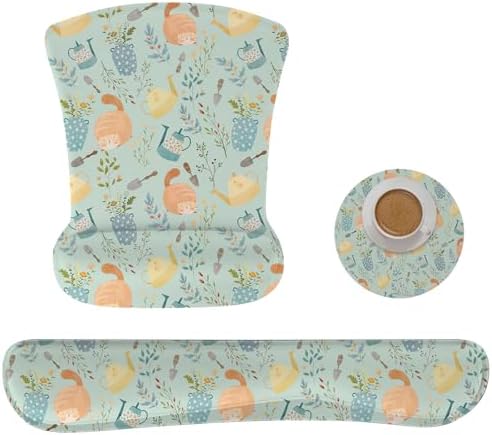 Ergonomic Memory Foam Keyboard Mouse Pad Set with Wrist Rest Support,Non-Slip Hand Wrist Cushion for Laptop/Notebook/Desktop/Computer/Gaming/Office,Easy Typing& Pain Relief (Ginger Cats)