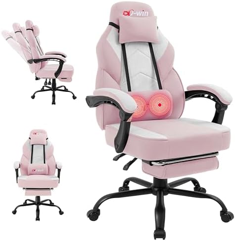 DL-win Video Gaming Chair for Adults, Computer Chair with Footrest and Ergonomic High Back, Big and Tall Gamer Chair with Massage Lumbar Support (Blush)
