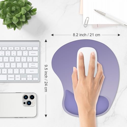 ITNRSIIET Ergonomic Mouse Pad, Cushioned Gel Wrist Rest, Non-Slip Base, Smooth Surface, Compatible with All Mice for Office & Gaming, Desk Accessory, 9.5 x 8.2 inch, Purple