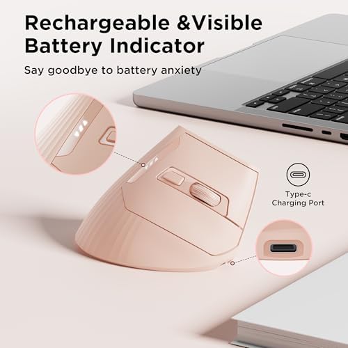 Uineer Vertical Ergonomic Mouse, Wireless Bluetooth Mouse, 3-Device,Quiet