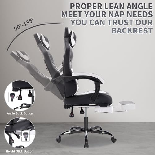 Ergonomic Gaming Chair for Adults with Footrest and Massage, Black