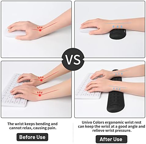Univo Colors Black Keyboard Wrist Support and Mouse Wrist Rest Set, Made of Memory Foam Soft Gel, Ergonomic Pad for Computer, Laptop, Mouse, Office, Gaming