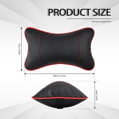 2 Pack Car Neck Pillow Soft Breathable Headrest Pillows for Driving Support, Universal Fit for Most Car Seats Decor Accessories（Black Red）
