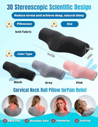 Cervical Neck Roll Pillow for Neck Pain Relief Sleeping-Ergonomic Support
