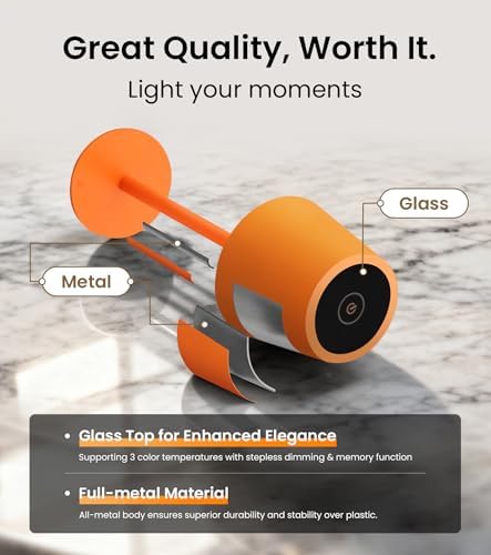 3 Pack Cordless Table Lamp, Portable Battery Operated Lamp with 3 Color Temps and Stepless Dimming, Rechargeable Table Lamp for Dinner, Desk, Cafe, Outdoor (Orange)