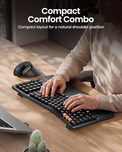 ProtoArc EKM02 Wave Keys Ergonomic Wireless Keyboard and Mouse, Black