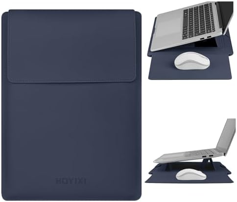 HoYiXi 13.3'' /13.6'' Laptop Sleeve Case PU Leather with Stand Compatible with MacBook Pro 14/MacBook Air 13(M1 M2)/ASUS Vivobook 14/Dell XPS 13/ASUS Matebook,13-14'' Laptop Bag,Blue