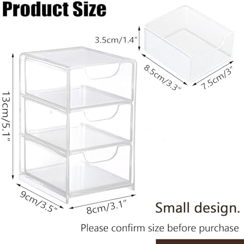 Hipiwe Clear Acrylic Drawer Organizer Bathroom Qtip Holder with 3 Drawers