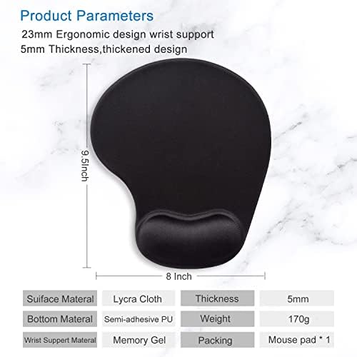ITNRSIIET Ergonomic Mouse Pad with Gel Wrist Support Wrist Rest Smooth Surface Non-Slip PU Base Comfortable Office Supplies Pain Relief, 9.5 x 8 inches, Black