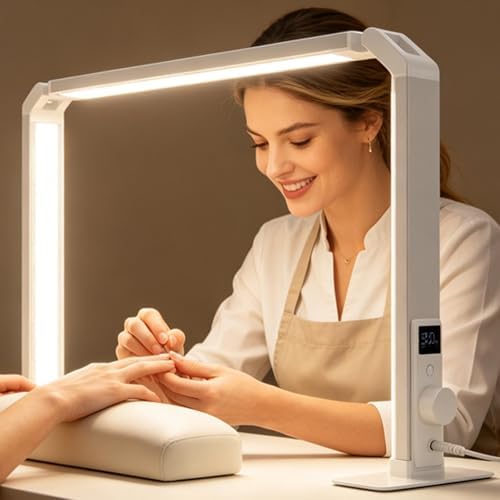 Nail Desk Lamp, Dual Brightness Mode LED Light for Nails Tech, Folding & Anti-Glaring Table Lamp, Shadow-Free Light for Desk with 3 Color Temperature, Adjustable Brightness, Silver