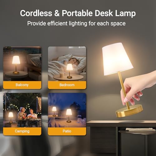 1 pack Cordless Table Lamp Rechargeable, 10000 mAh Portable LED Battery Operated Lamp With Remote Control, 10 Colors Dimmable Touch Desk Light with Timer for Bedside Night Light Outdoor Patio Camping