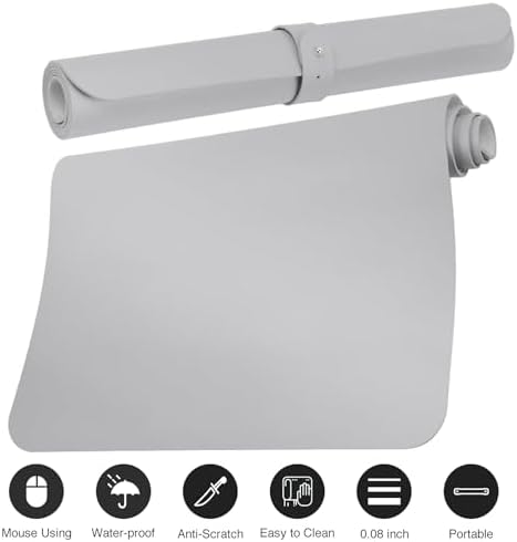 Boutilon Leather Desk Pad Protector,Non-Slip Mouse Pad,Laptop Desk Pad,Office Mouse Mat,Waterproof Leather Desk Blotter,Desk Writing Pad for Office and Home (M-Grey,30"x14")