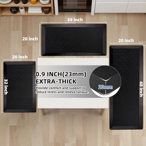 Tyrot Extra Thick Anti Fatigue Mat for Kitchen Floor, 20x32+20x32, Black