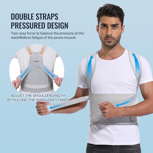 Back Brace Posture Corrector for Women and Men, Shoulder Straightener, Adjustable Full Back Support, Relief for Neck/Shoulder/Back Pain, Scoliosis & Hunchback Correction, Breathable Mesh Design (Gray, Large/X-Large (Waist 40"-48"))