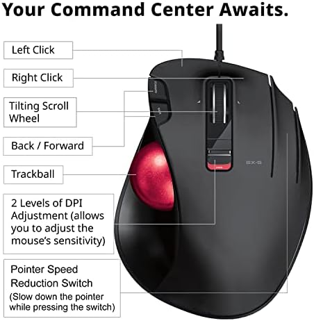 ELECOM EX-G Ergonomic Thumb ControlTrackball Mouse Wired M-XT2URBK-G