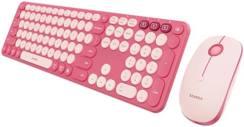 seenda COE202 Bluetooth Keyboard Mouse Combo, Retro Round Keys, Pink
