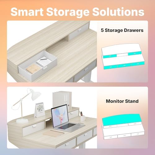 HUANUO 48 x 24 Inch Electric Standing Desk with 4 Drawers, Natural