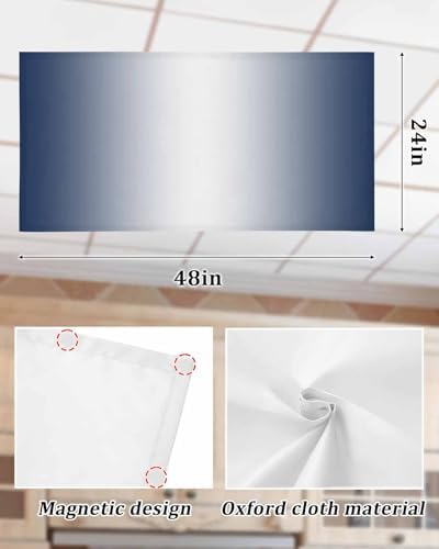 Dark Blue White Minimalist Geometric Striped Magnetic Fluorescent Light Covers for Ceiling Lights 2 x 4 Feet, Office Classroom Kitchen Drop Ceiling Light Covers Lighting Filters Shade Panel 4 Packs