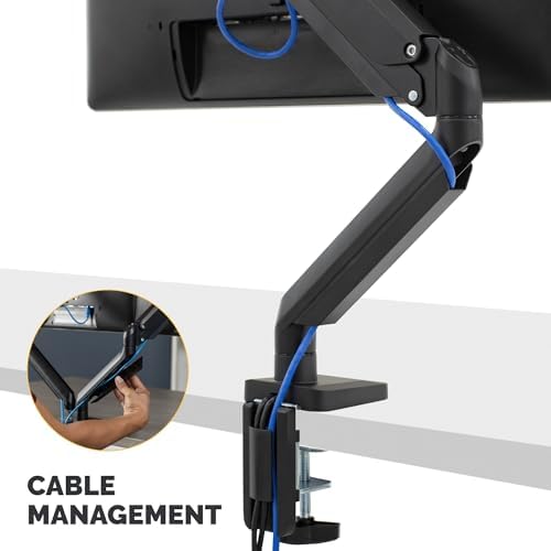 Fellowes Platinum Series Single Monitor Arm for 40-Inch Monitors, Full Motion, 360° Rotation, VESA Mount with Grommet or Clamp, USB Ports, Ergonomic, Black, 8043301