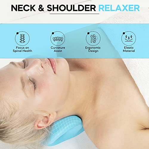 iBWYM Neck Stretcher Cervical Traction Device for Neck and Shoulder Pain Relief, Ergonomic Pillow, Dowager's Hump Corrector, Cervical Spine Alignment, Neck Curve and Posture Corrector (Light Blue)
