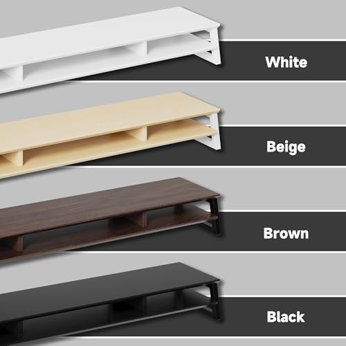 Dual Monitor Stand Riser for Desk, 41.7 Inch Large 2 Tier Computer Monitor Stand for 2 Monitors, Desktop Storage Organizer Shelf with Keyboard Space for Laptop PC Printer White