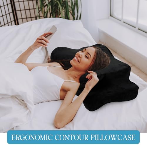 Hahafelt Cervical Neck Pillow Case Plush with Zipper, Black, Queen Size