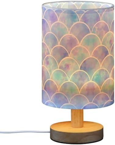 ALAZA Watercolor Rainbow Scales of Mermaid Decor Bedside Table Lamp with USB Port for Bedroom Nightstand Office Desk LED Bulb Included