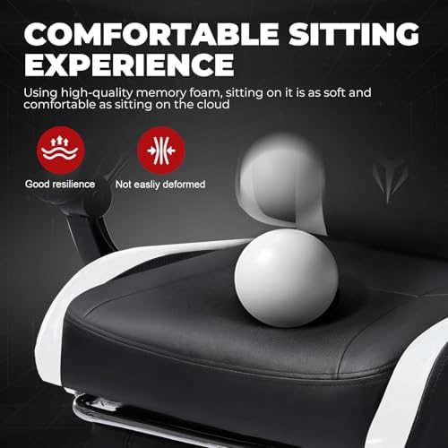 GTPLAYER Gaming Chair for Adults, Big and Tall 300LBS Heavy Duty Office Chair with Footrest, Ergonomic High Back Lumbar Support and Wide Comfy Cushion with Linkage Armrests for Home Office, White