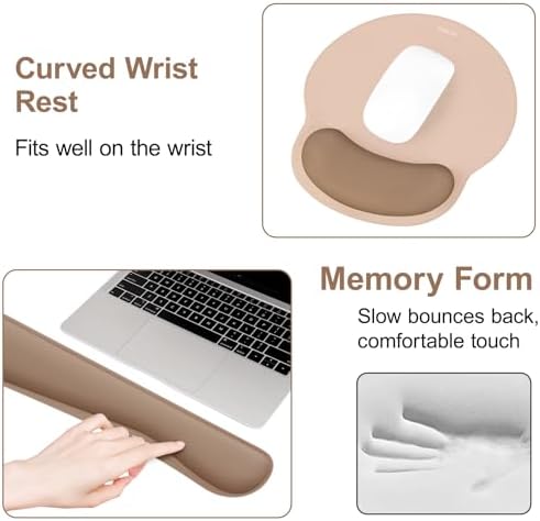 MOSISO Wrist Rest Support for Mouse Pad&Keyboard Set, Mocha