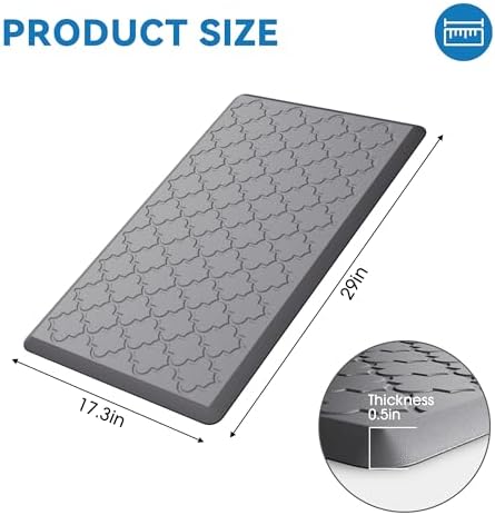 Kitchen Mats for Floor, Cushioned Anti Fatigue Mat, Non-Slip, Grey