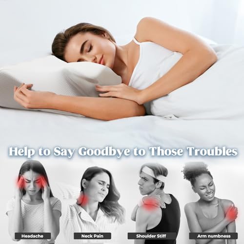 Cervical Pillow for Neck Pain Relief, Cooling Contour Memory Foam Pillows Support Odorless Ergonomic Neck Pillow Adjustable Orthopedic Bed Pillow for Side Back Stomach Sleeper with Pillowcase,White