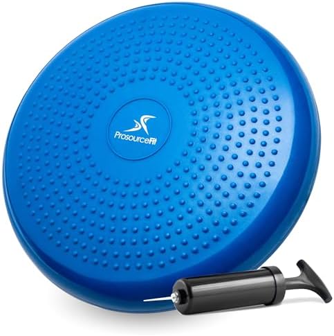 ProsourceFit Core Balance Disc, Inflatable Wobble Cushion with Hand Pump, Dual-Textured Non-Slip Surface for Core, Balance, and Stability Training, 14-inch