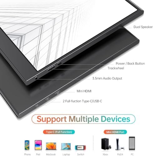 WGK 15.6 inch Portable Monitor 4K UHD 100%sRGB Travel Display HDMI/USB-C Compatible with Laptops, Desktops, Phones, PS, Mac, Xbox, Switch, and Other Gaming Devices Kickstand & Speakers VESA Mountable