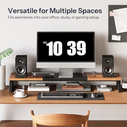 HOOBRO Dual Monitor Stand Riser, 39 Inch Large Computer Monitor Stand for 2 Monitors, Computer Monitor Riser, Desk Shelf Organizer for Office Desk, Accessories, Rustic Brown and Black BF121CJ01