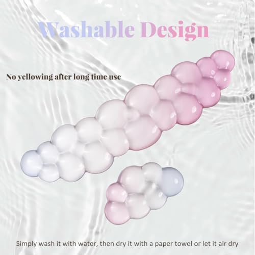 Gel Keyboard Wrist Rest Cloud Set, Clear Ergonomic Wrist Support and Arm Support Keyboard Rest for Typing Pain Relief, with Non-Slip Soft Washable Wrist Rest(Pink Blue)