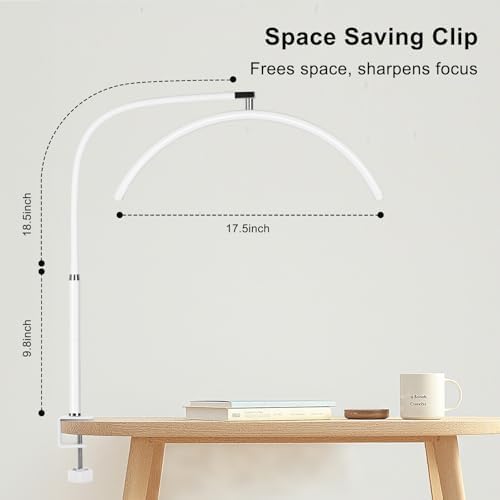 Professional Half Moon LED Desk Light for Nail Techs & Artists – Flexible Gooseneck Lamp with Clamp, 5 Color Modes & 5 Brightness Levels for Manicure, Tattoo, Beauty Work